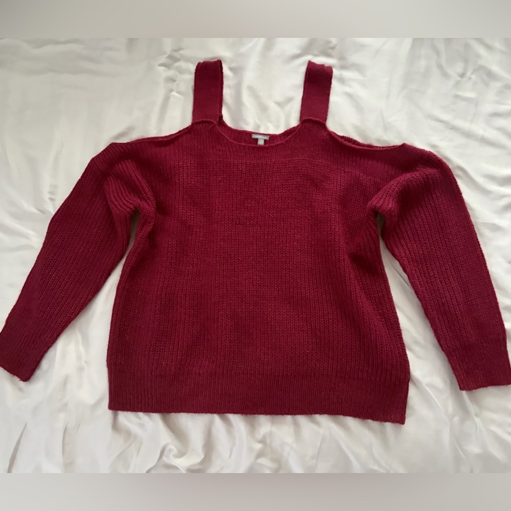 Charlotte Russe Burgundy Off-Shoulder Strap Knit Sweater
